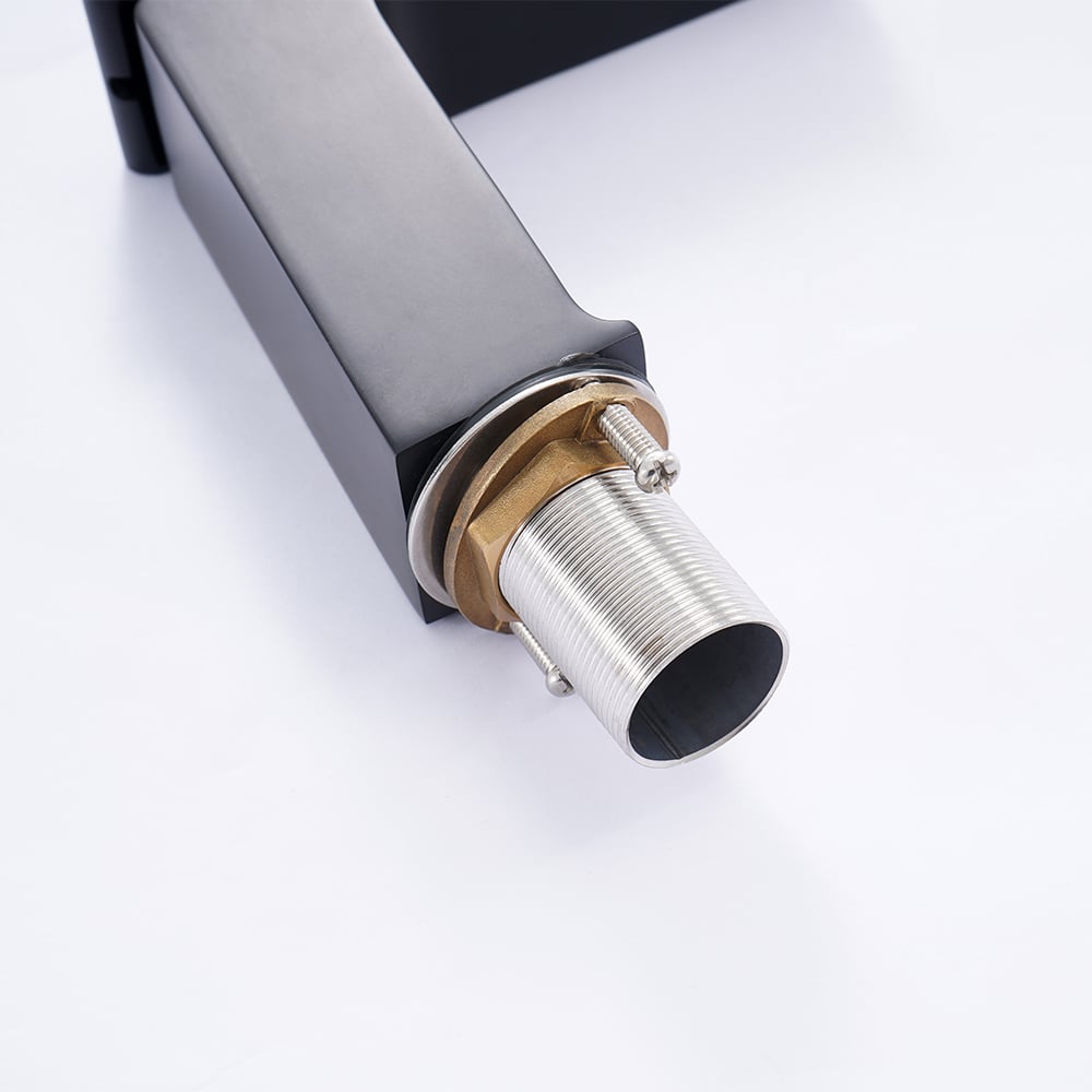 Modern Single Handle One Hole Waterfall Bathroom Sink Faucet Solid Brass in Black window image