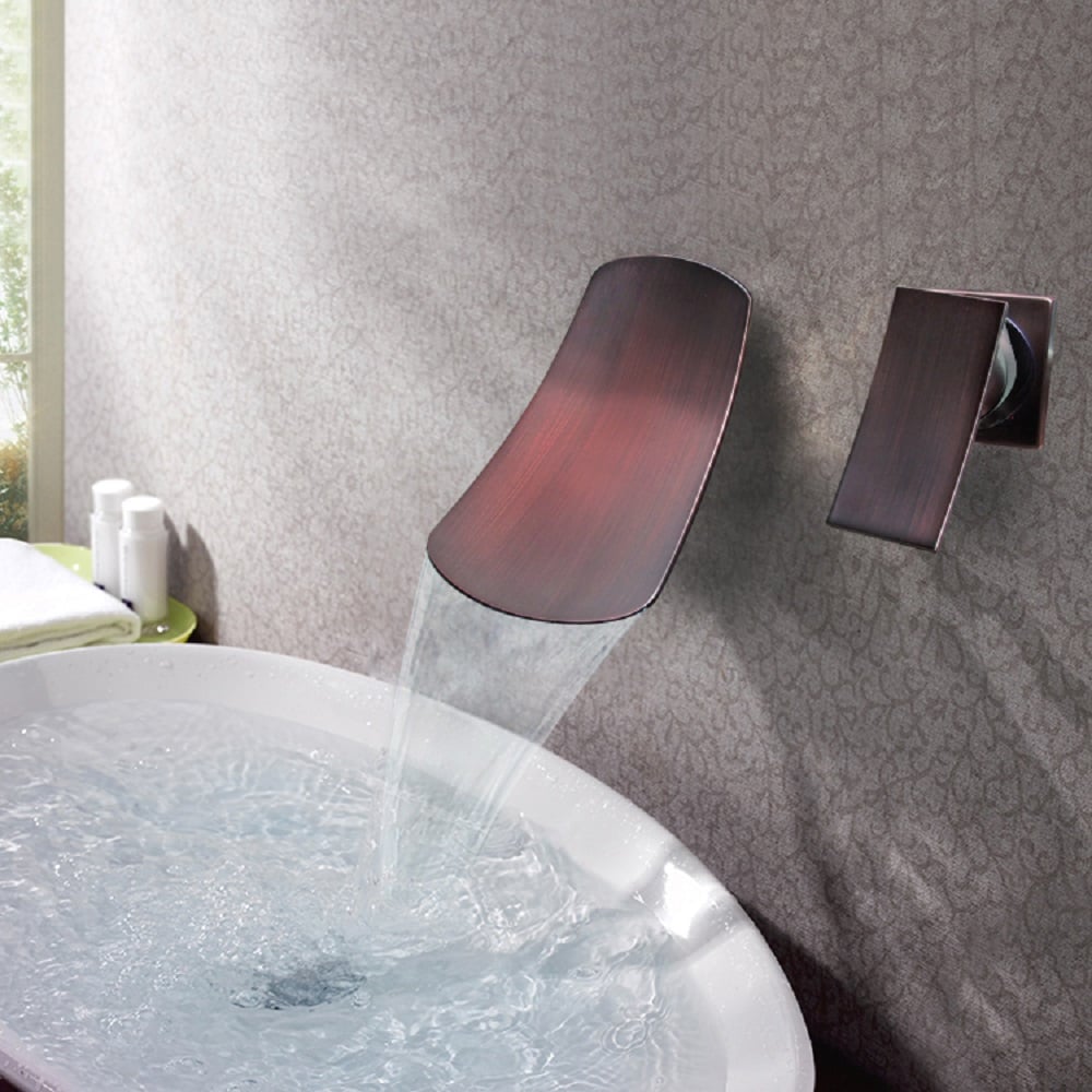 Waterfall Single Handle Wall-Mounted Bathroom Sink Faucet Brass in Oil Rubbed Bronze window image