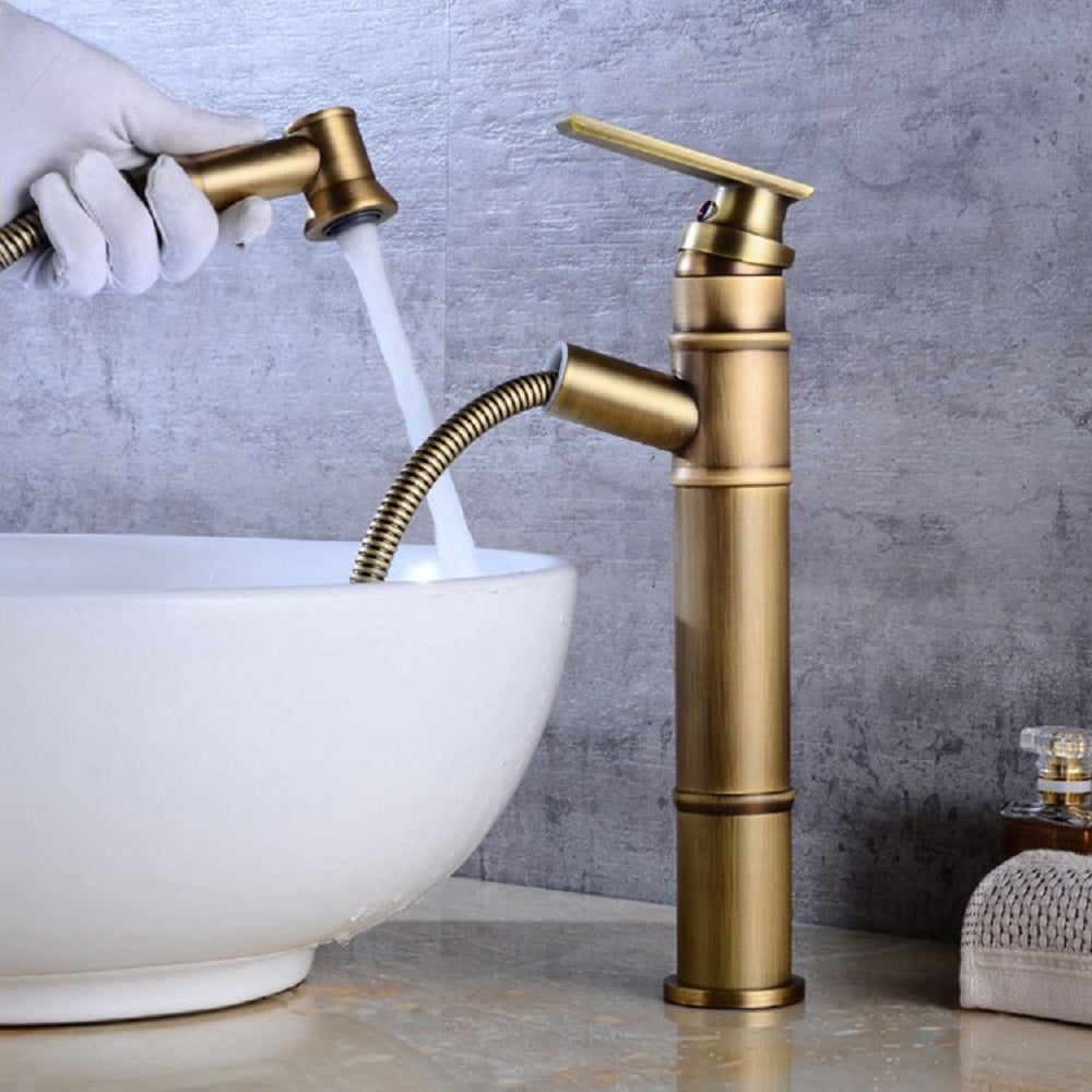 Single Hole Antique Brass Bathroom Sink Faucet Single Handle Solid Brass window image