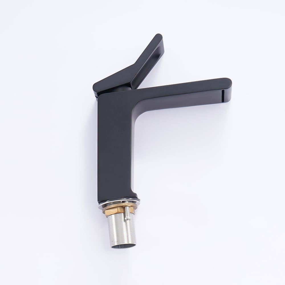 Modern Single Handle One Hole Waterfall Bathroom Sink Faucet Solid Brass in Black window image