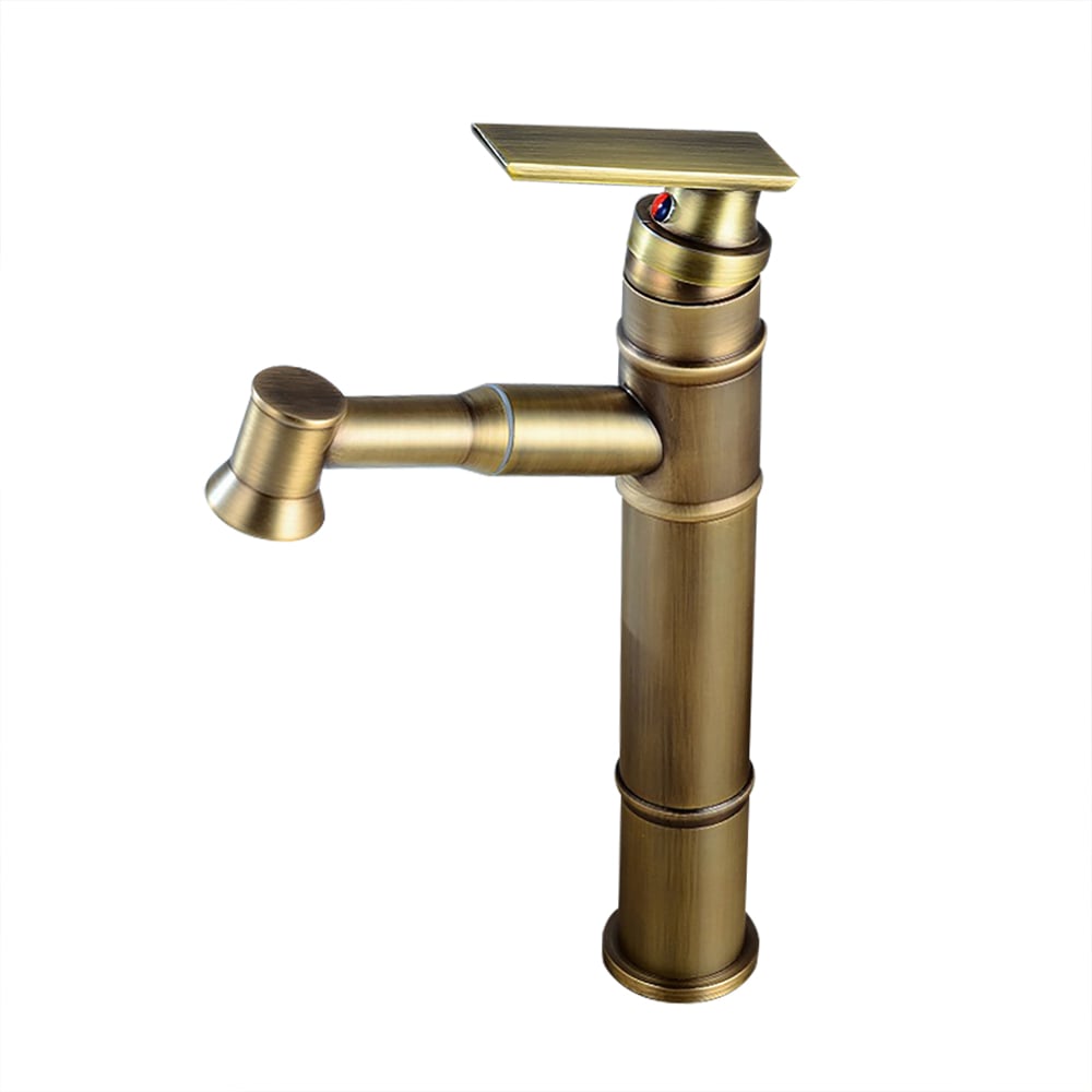 Single Hole Antique Brass Bathroom Sink Faucet Single Handle Solid Brass window image