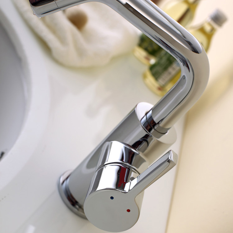 Modern Brass One-Hole Single Handle Bathroom Sink Faucet with Chrome window image