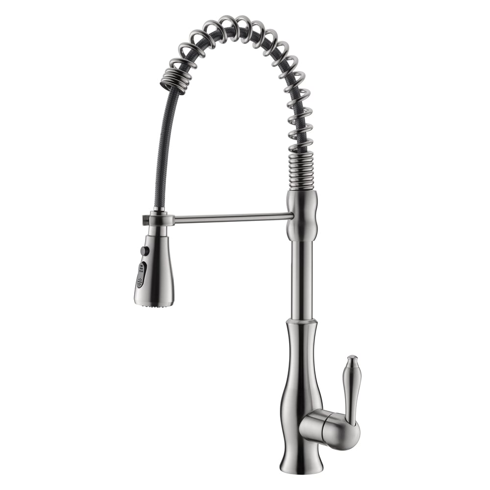 Modern Pull-Out Spring Sprayer Kitchen Sink Faucet Solid Brass  in Polished Chrome window image