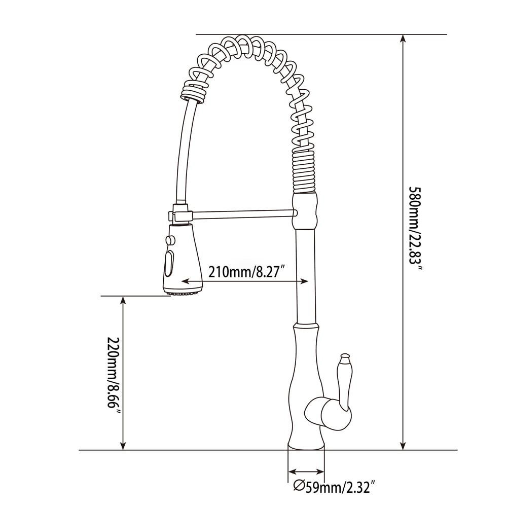 Modern Pull-Out Spring Sprayer Kitchen Sink Faucet Solid Brass  in Polished Chrome weights dimensions image