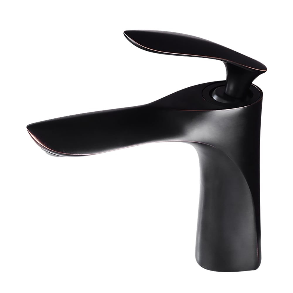 Grifo de lavabo de baño de un solo orificio de diseño simple y moderno de latón macizo en negro envejecido Imagen de ventana