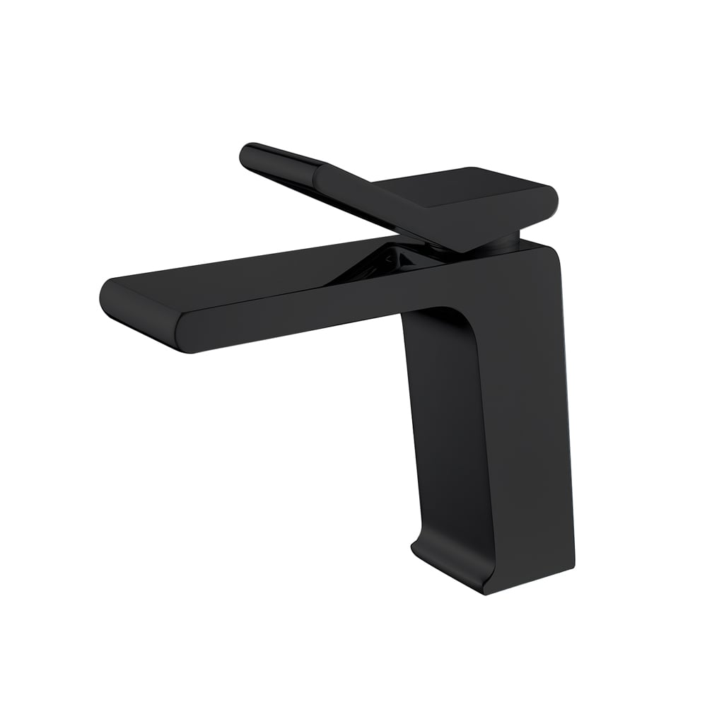 Modern Single Handle One Hole Waterfall Bathroom Sink Faucet Solid Brass in Black window image