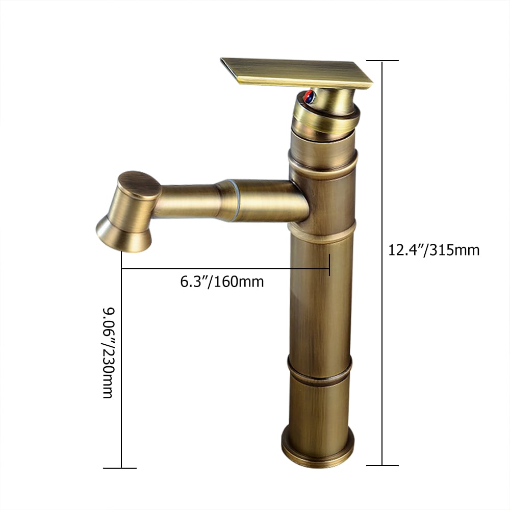 Single Hole Antique Brass Bathroom Sink Faucet Single Handle Solid Brass weights dimensions image