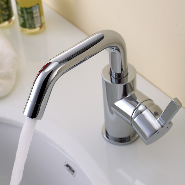 Modern Brass One-Hole Single Handle Bathroom Sink Faucet with Chrome window image