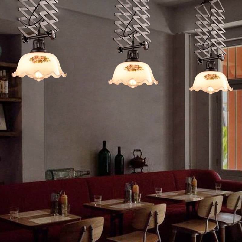 Modern 1-Light Beige Glass Shade Pendant Light Metal ＆ Glass window image