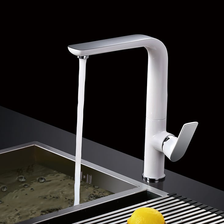 Modern White Brass Kitchen Faucet Single Hole 1-Handle Faucet in Chrome window image