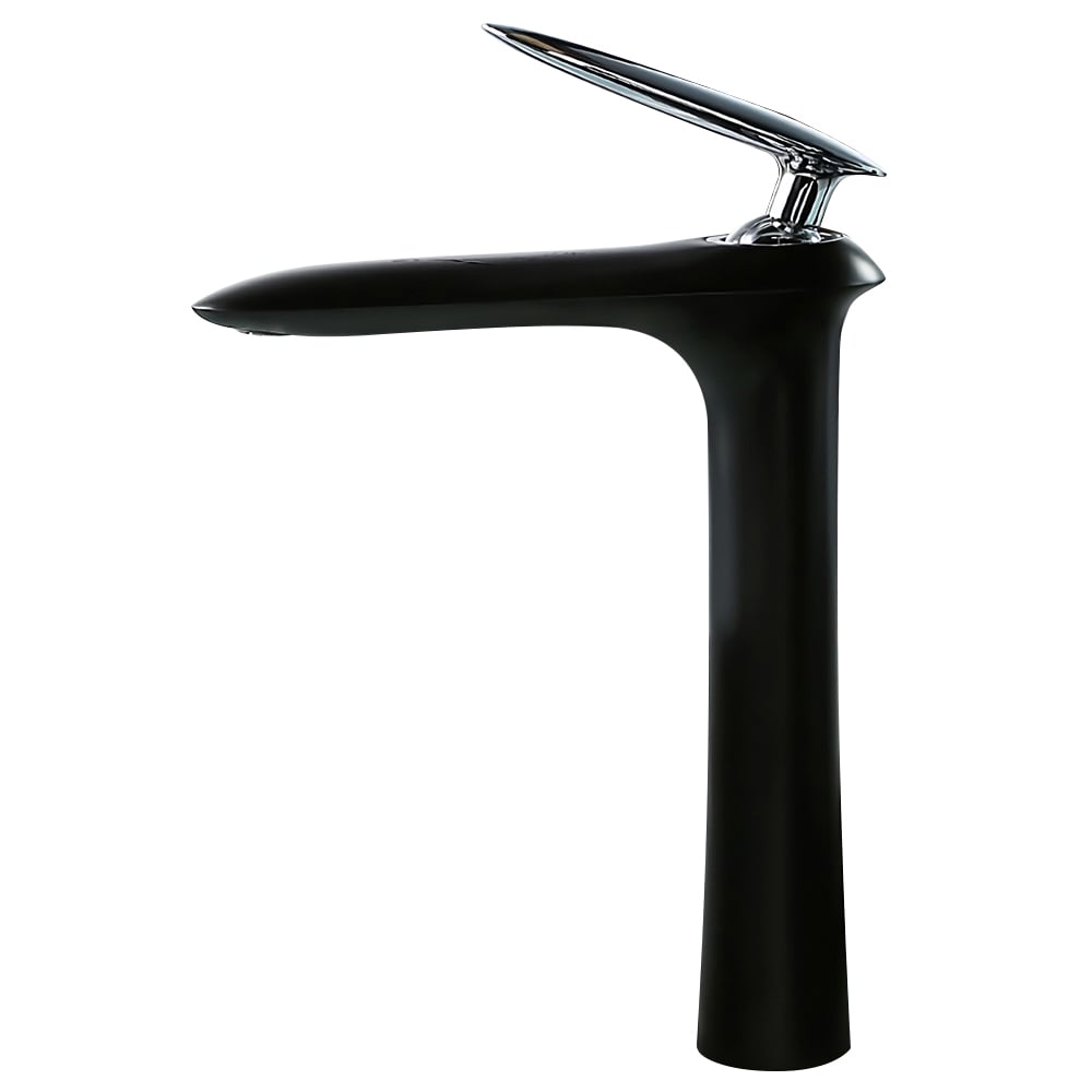 Modern Black Brass One-Hole Single Handle Bathroom Sink Faucet with Chrome window image