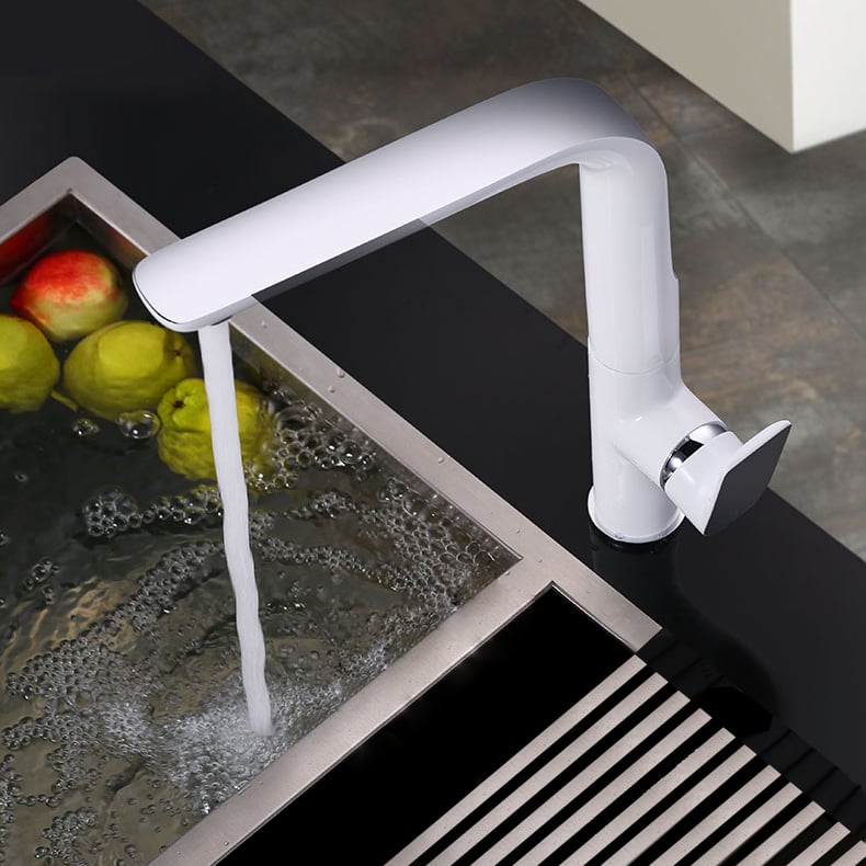 Modern White Brass Kitchen Faucet Single Hole 1-Handle Faucet in Chrome window image
