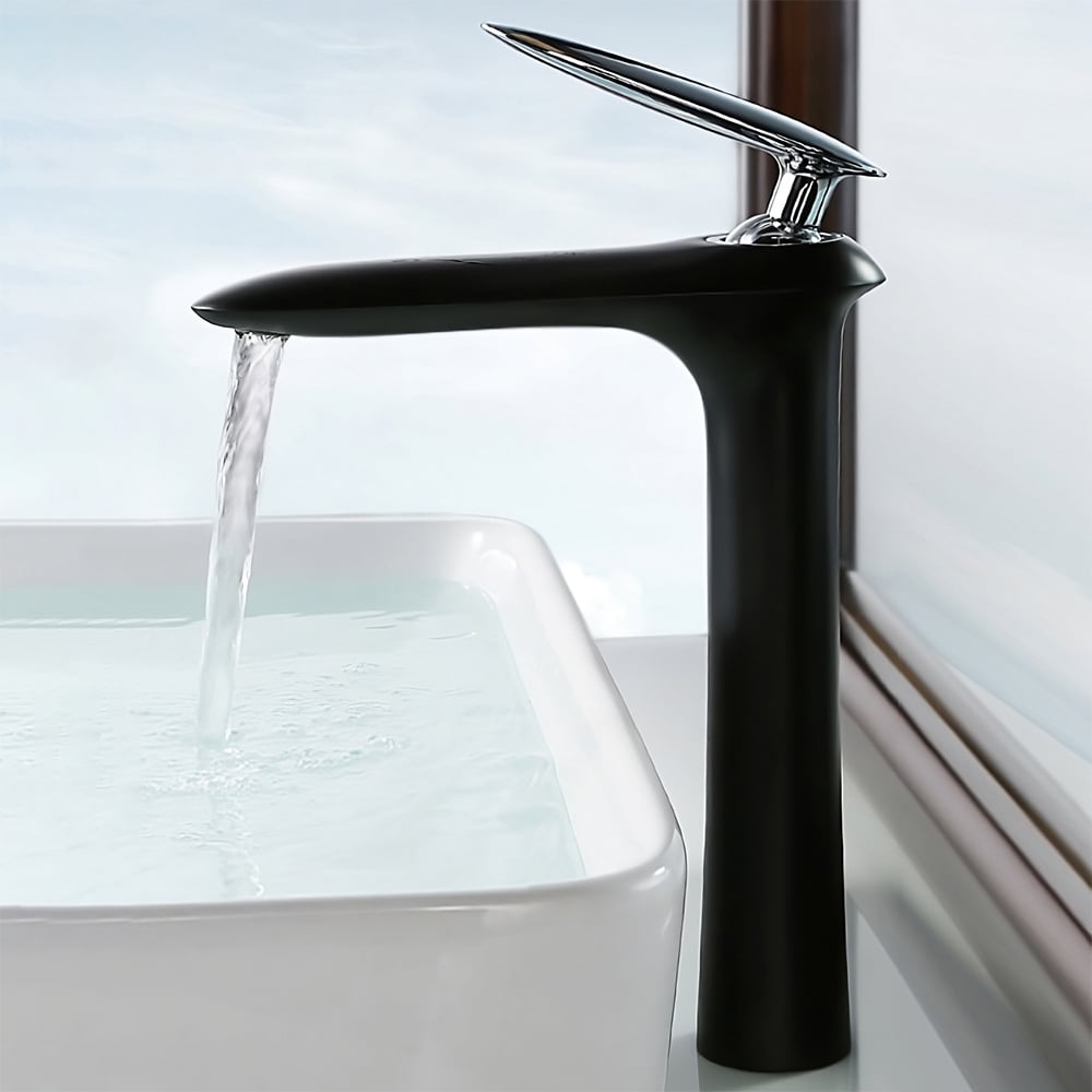 Modern Black Brass One-Hole Single Handle Bathroom Sink Faucet with Chrome window image