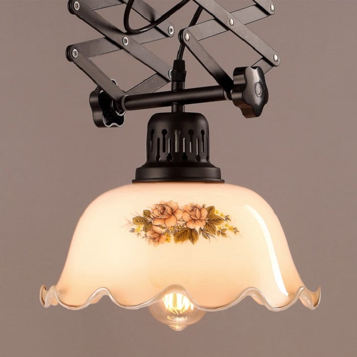 Modern 1-Light Beige Glass Shade Pendant Light Metal ＆ Glass window image