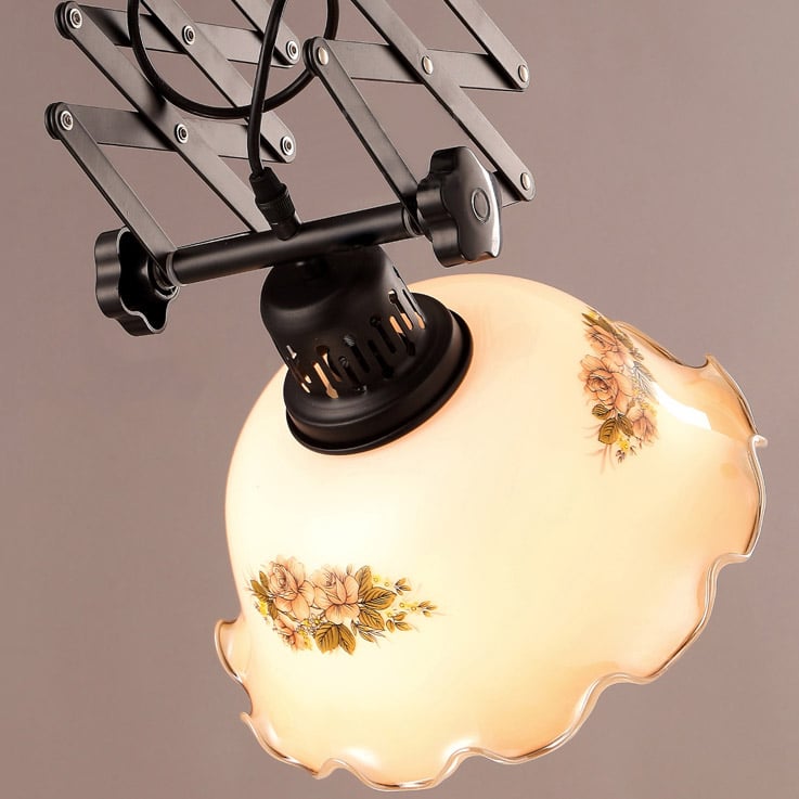 Modern 1-Light Beige Glass Shade Pendant Light Metal ＆ Glass window image