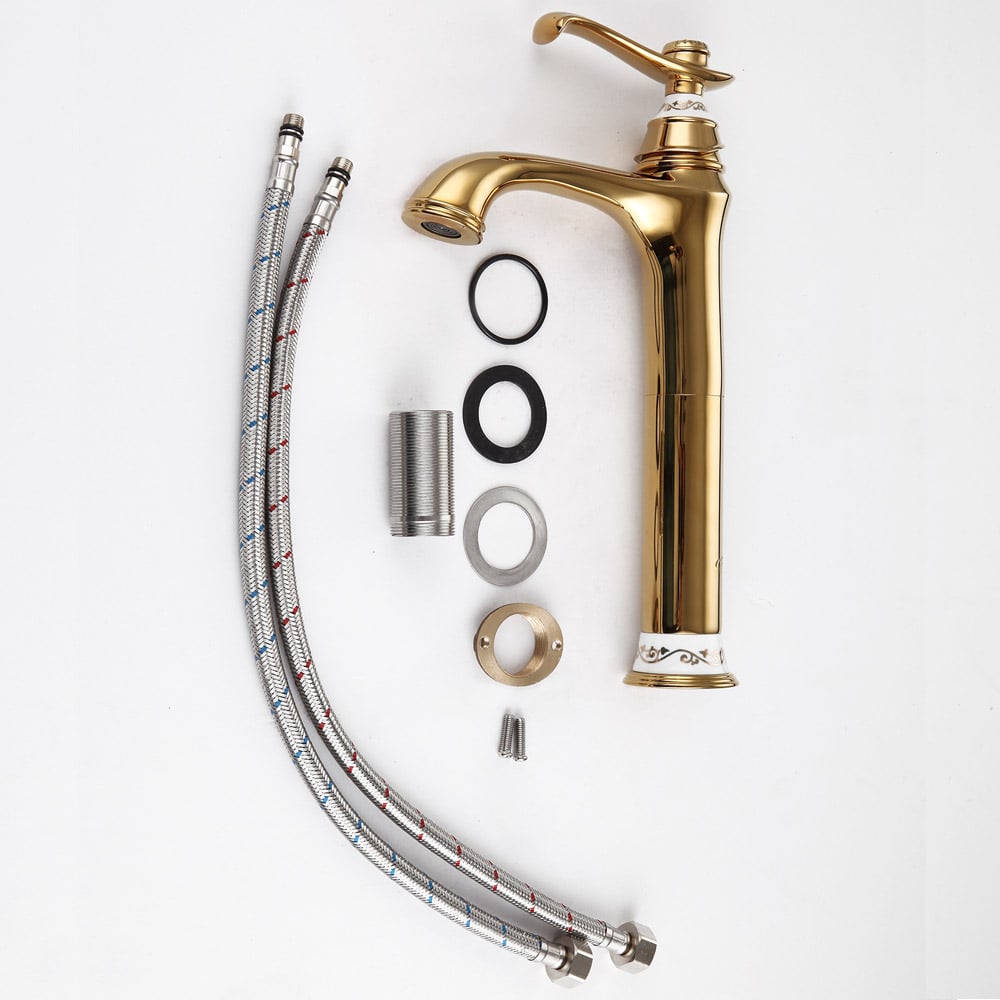 Brass One-Hole Single Handle Bathroom Sink Faucet in Gold Finish window image