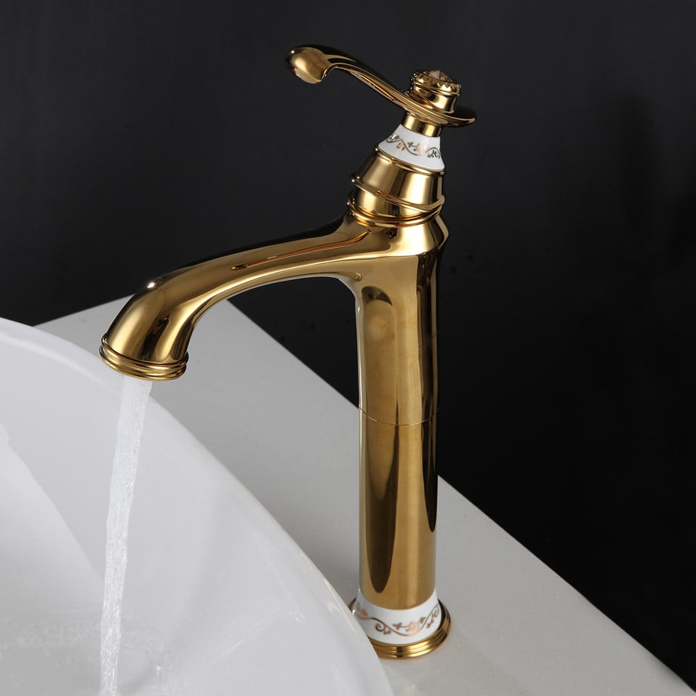 Brass One-Hole Single Handle Bathroom Sink Faucet in Gold Finish window image