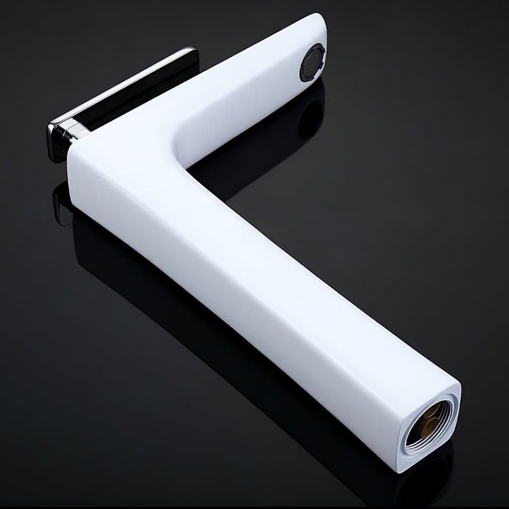 Modern White Brass One-Hole Single Handle Bathroom Sink Faucet with Chrome window image