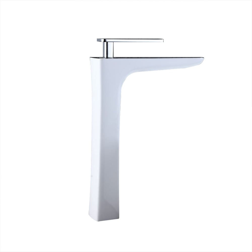 Modern White Brass One-Hole Single Handle Bathroom Sink Faucet with Chrome window image