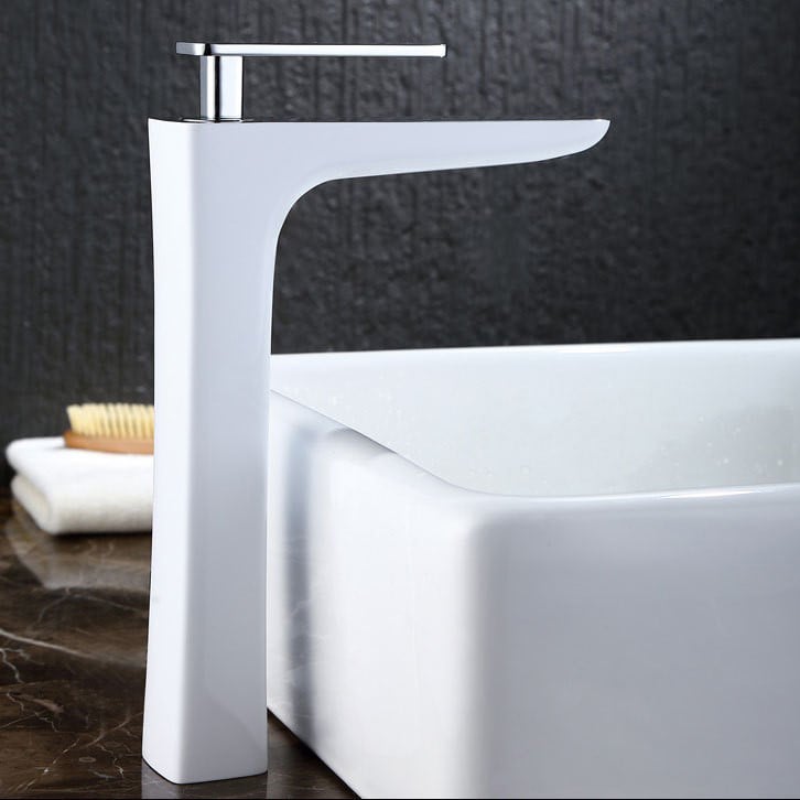 Modern White Brass One-Hole Single Handle Bathroom Sink Faucet with Chrome window image