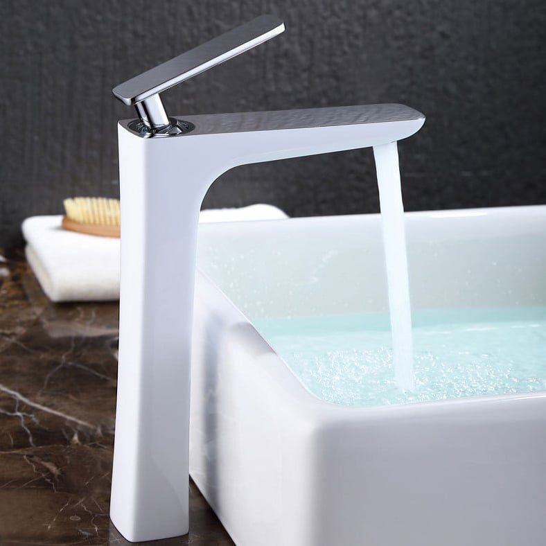 Modern White Brass One-Hole Single Handle Bathroom Sink Faucet with Chrome window image