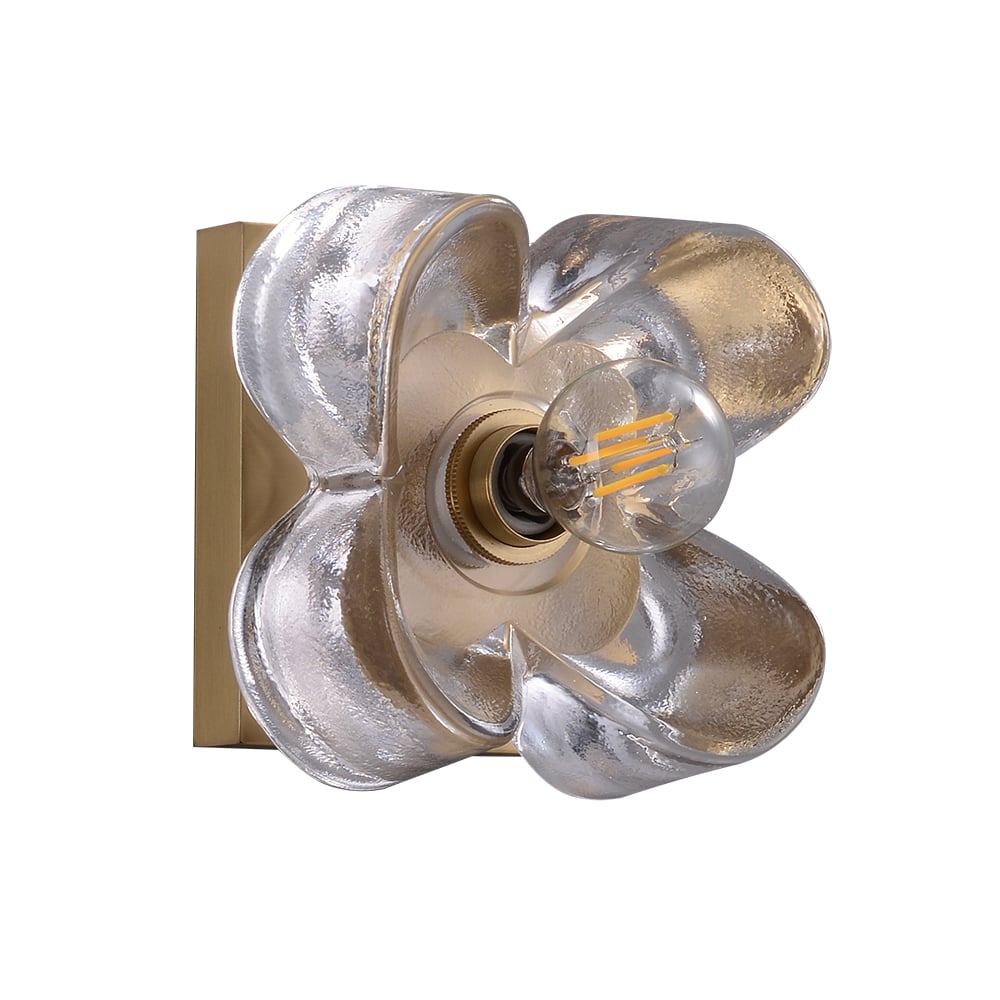 Brass Wall Sconce with Glass Floral Shade Golden Wall Light for Bedroom Deco window image