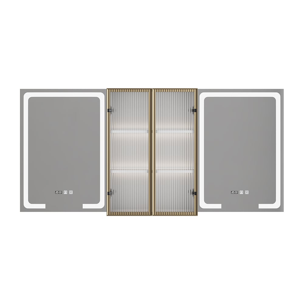 59" LED osvětlená lékařská skříňka Dřevěné nástěnné koupelnové zrcadlo s dveřmi obrázek okna