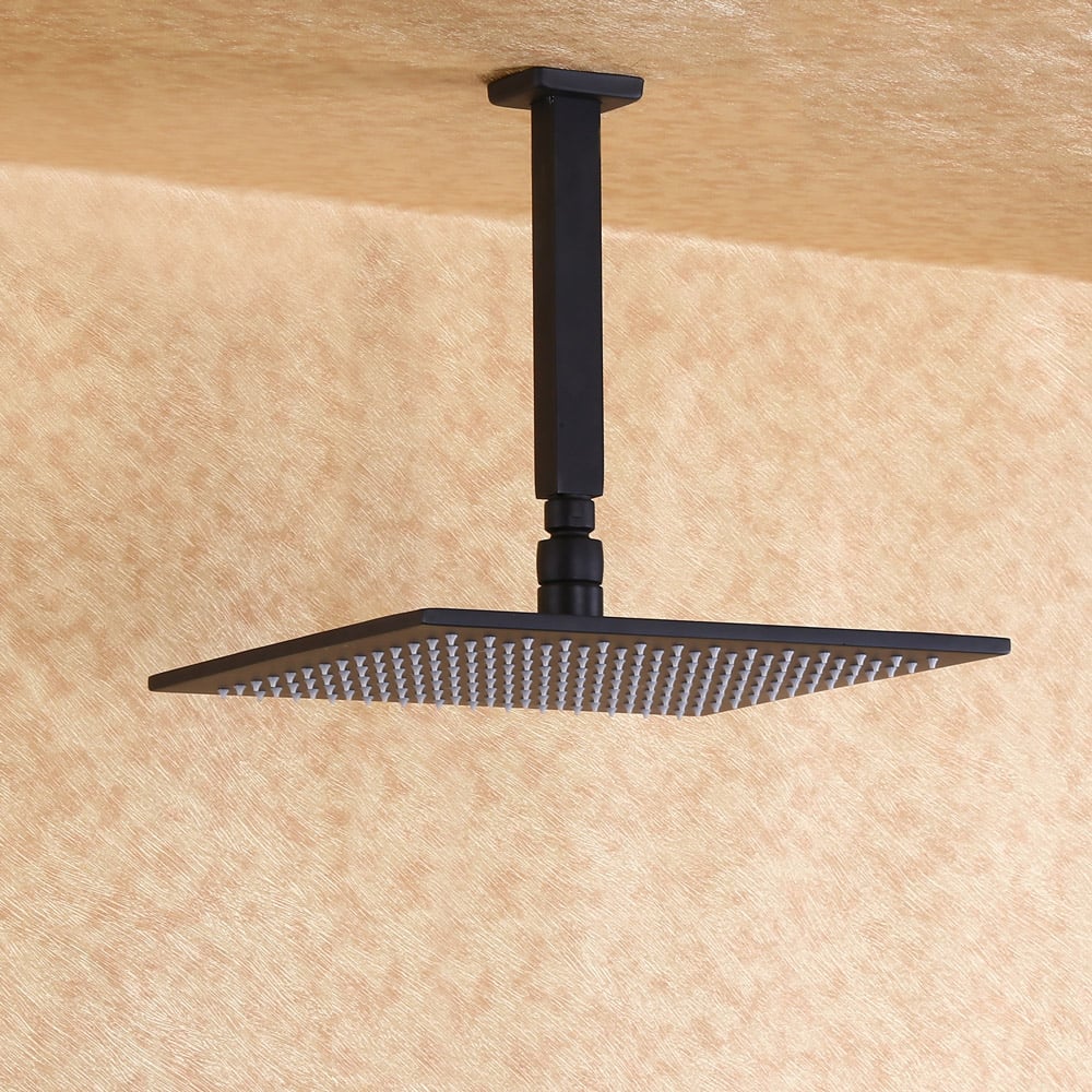 Modern Black 10" Square Wall Mounted Shower System with Handheld Shower Solid Brass window image