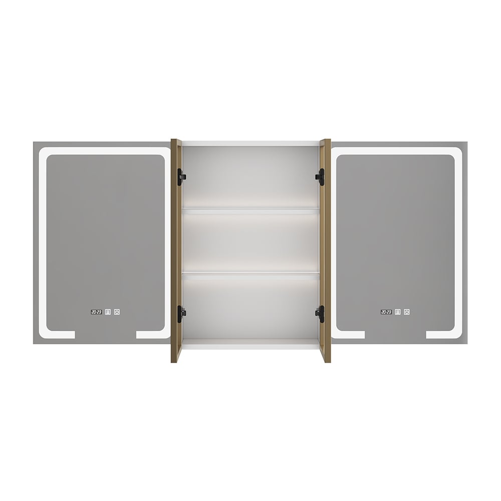 Miroir de salle de bain mural en bois avec portes pour armoire à pharmacie éclairée par LED 1500mm image de fenêtre