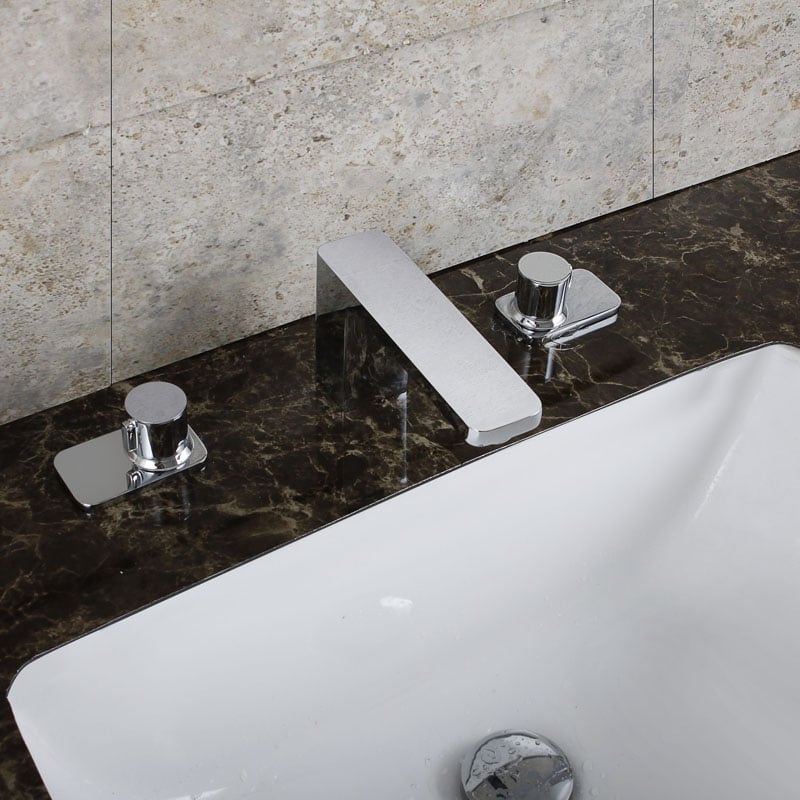 Modern Widespread Brass Double Handle Bathroom Sink Faucet in Chrome window image