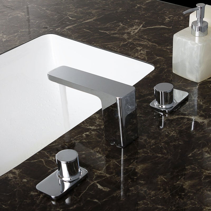 Modern Widespread Brass Double Handle Bathroom Sink Faucet in Chrome window image
