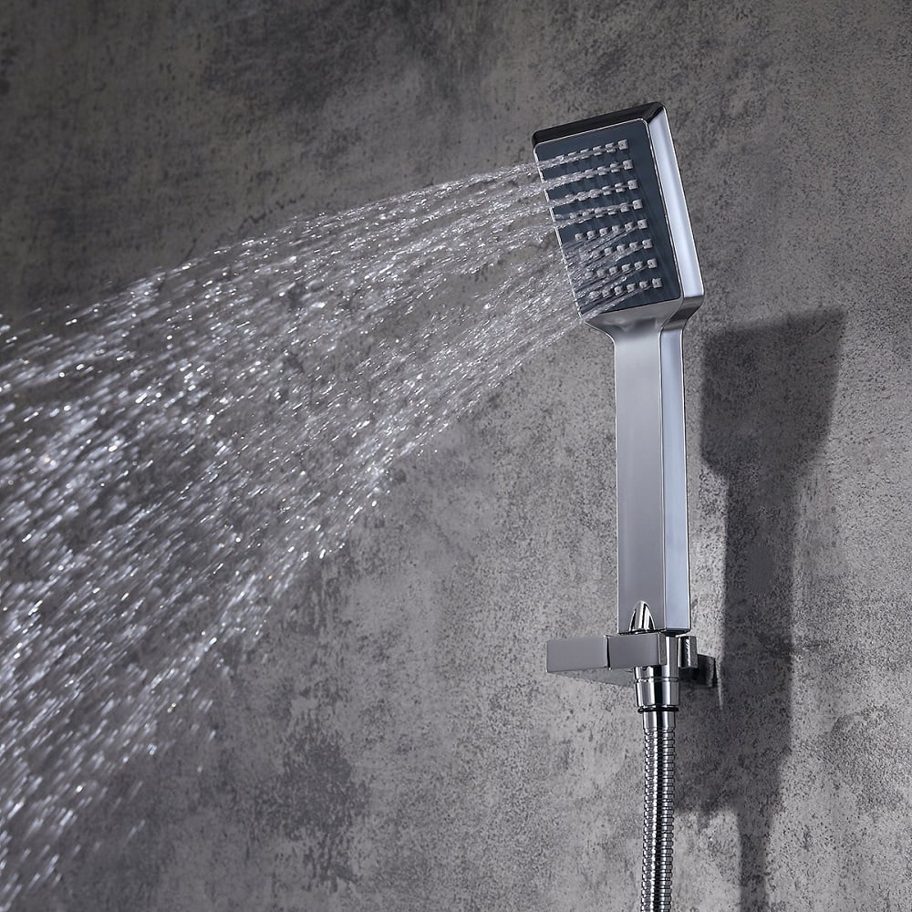Modern Square Ceiling-Mount Shower Head Wall Mounted Handshower System in Chrome Finish window image