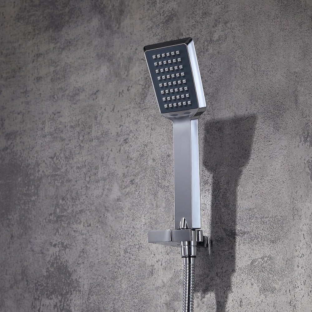 Modern Square Ceiling-Mount Shower Head Wall Mounted Handshower System in Chrome Finish window image