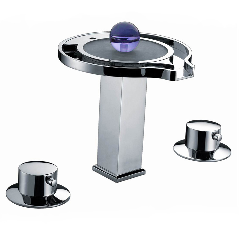 Modern LED Waterfall Brass Sink Faucet with 2-Handles for Bathroom in Chrome window image