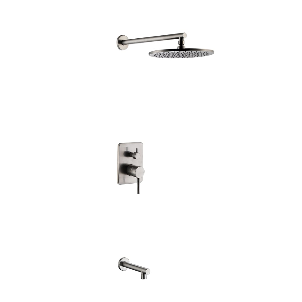 Modern Round 8" Brass Rainfall Shower Head Wall Mount Rainshower System Brushed Nickel window image