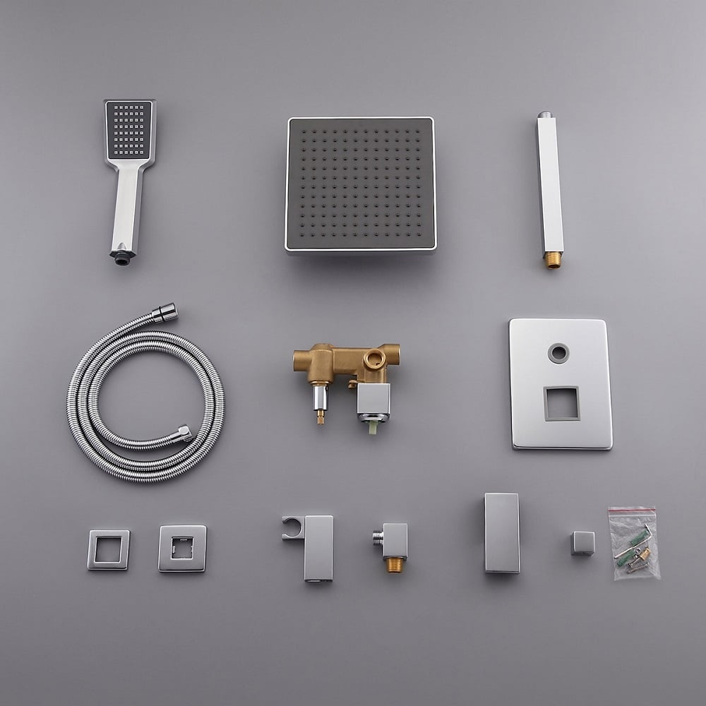 Modern Square Ceiling-Mount Shower Head Wall Mounted Handshower System in Chrome Finish window image