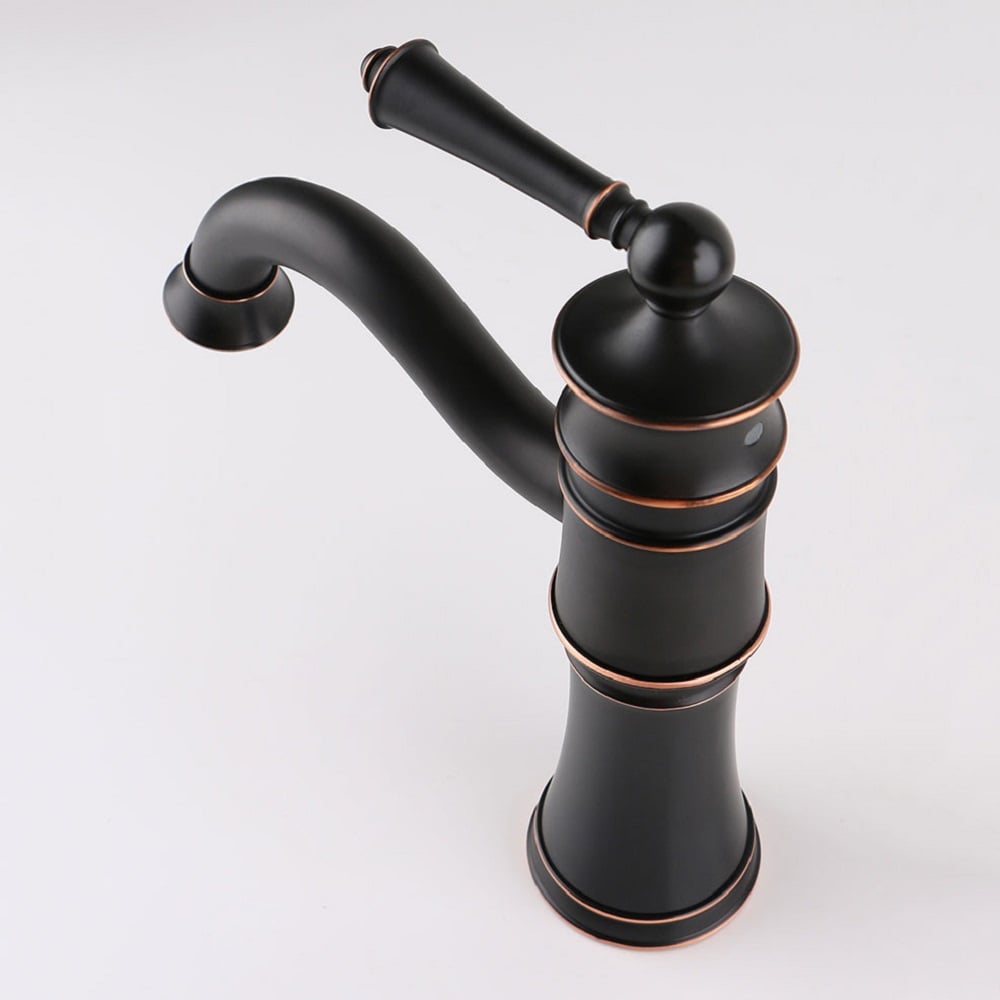 Single Hole Antique Brass Bathroom Sink Faucet Single Handle in Antique Black Finish window image