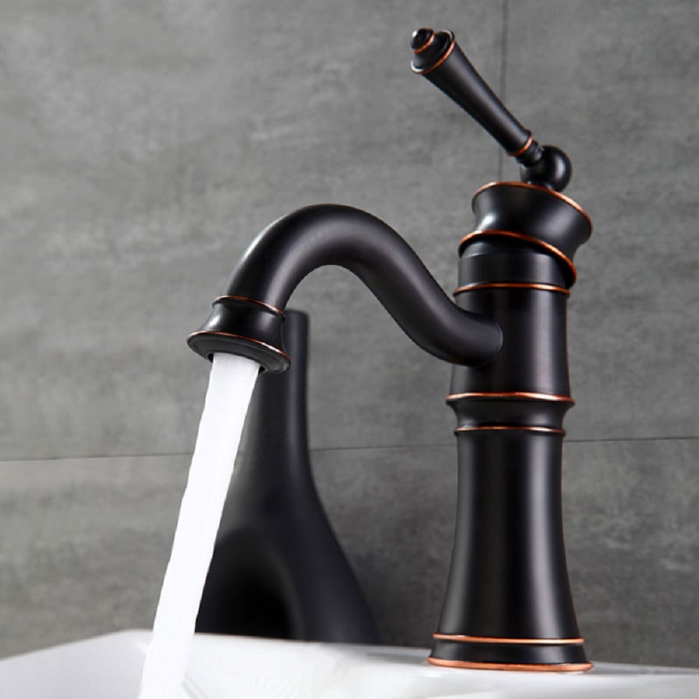 Single Hole Antique Brass Bathroom Sink Faucet Single Handle in Antique Black Finish window image