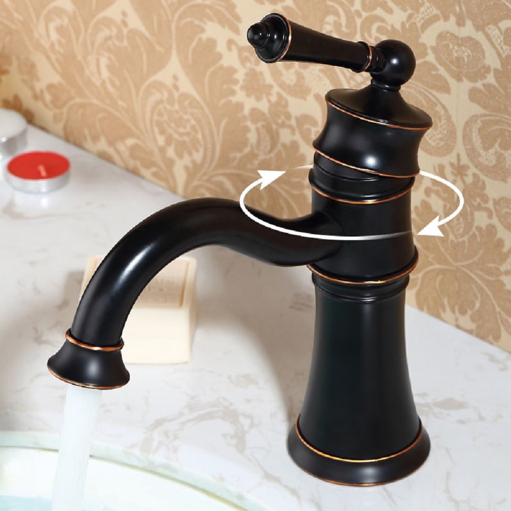 Single Hole Antique Brass Bathroom Sink Faucet Single Handle in Antique Black Finish window image