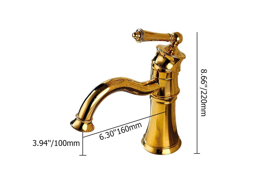 Single Hole Antique Brass Bathroom Sink Faucet Single Handle in Gold Finish weights dimensions image
