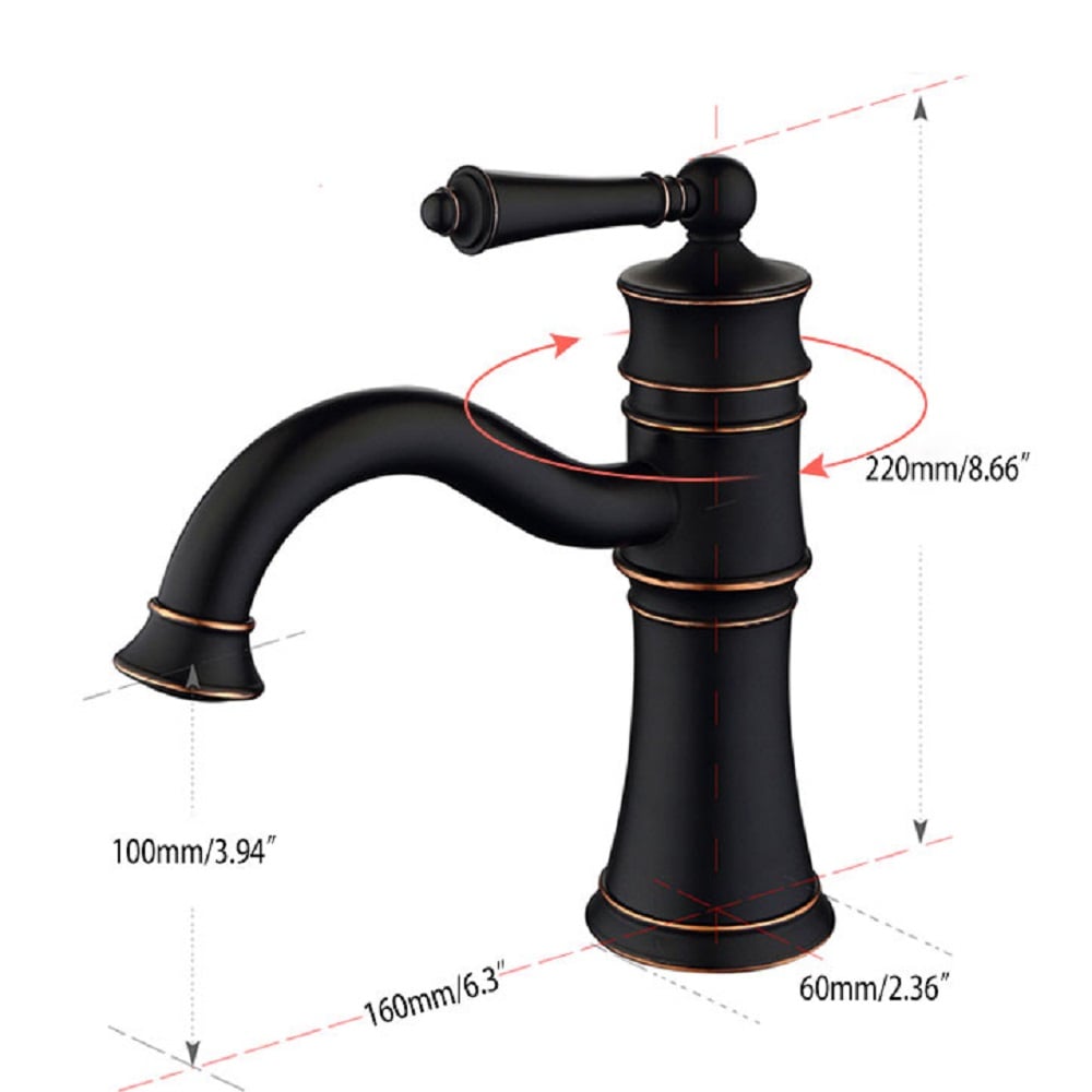 Single Hole Antique Brass Bathroom Sink Faucet Single Handle in Antique Black Finish weights dimensions image