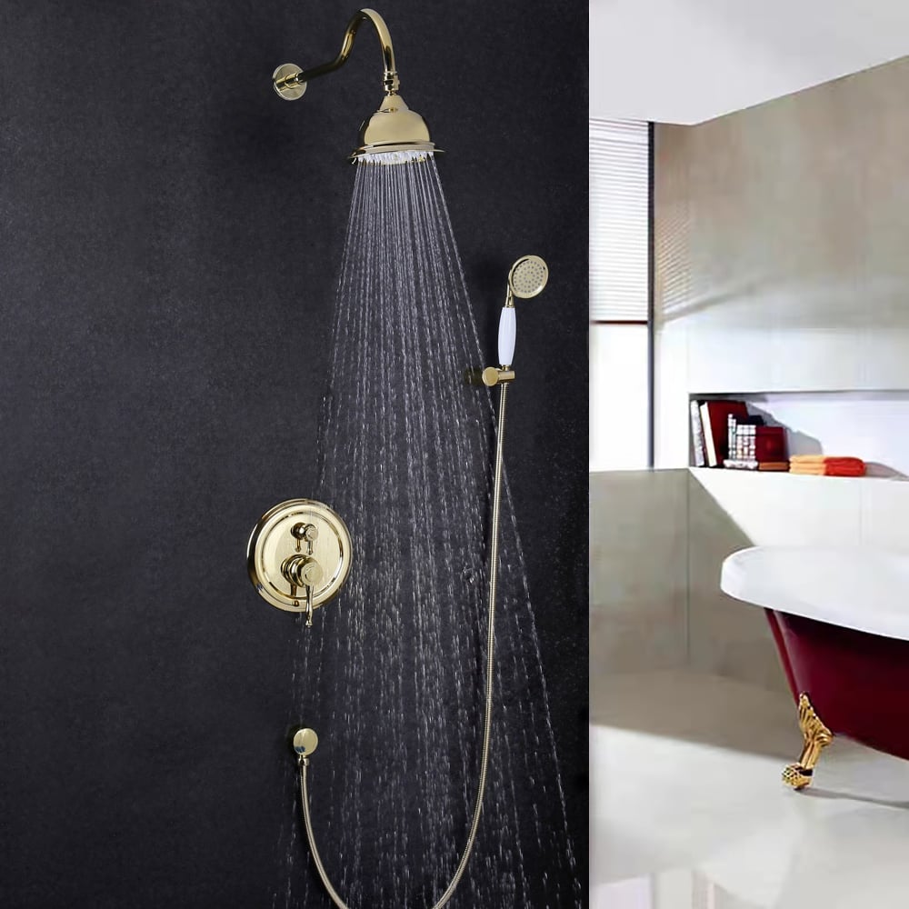 152mm Modern Wall Solid Brass Rain & Hand Shower Set in Gilded|Homary