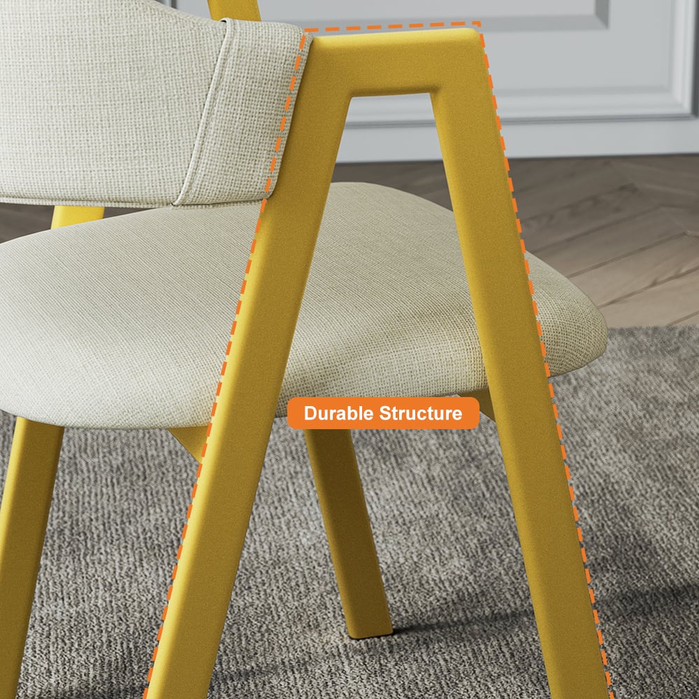 Beige Linen Upholstered Dining Chair Curved Back Chair Set of 2