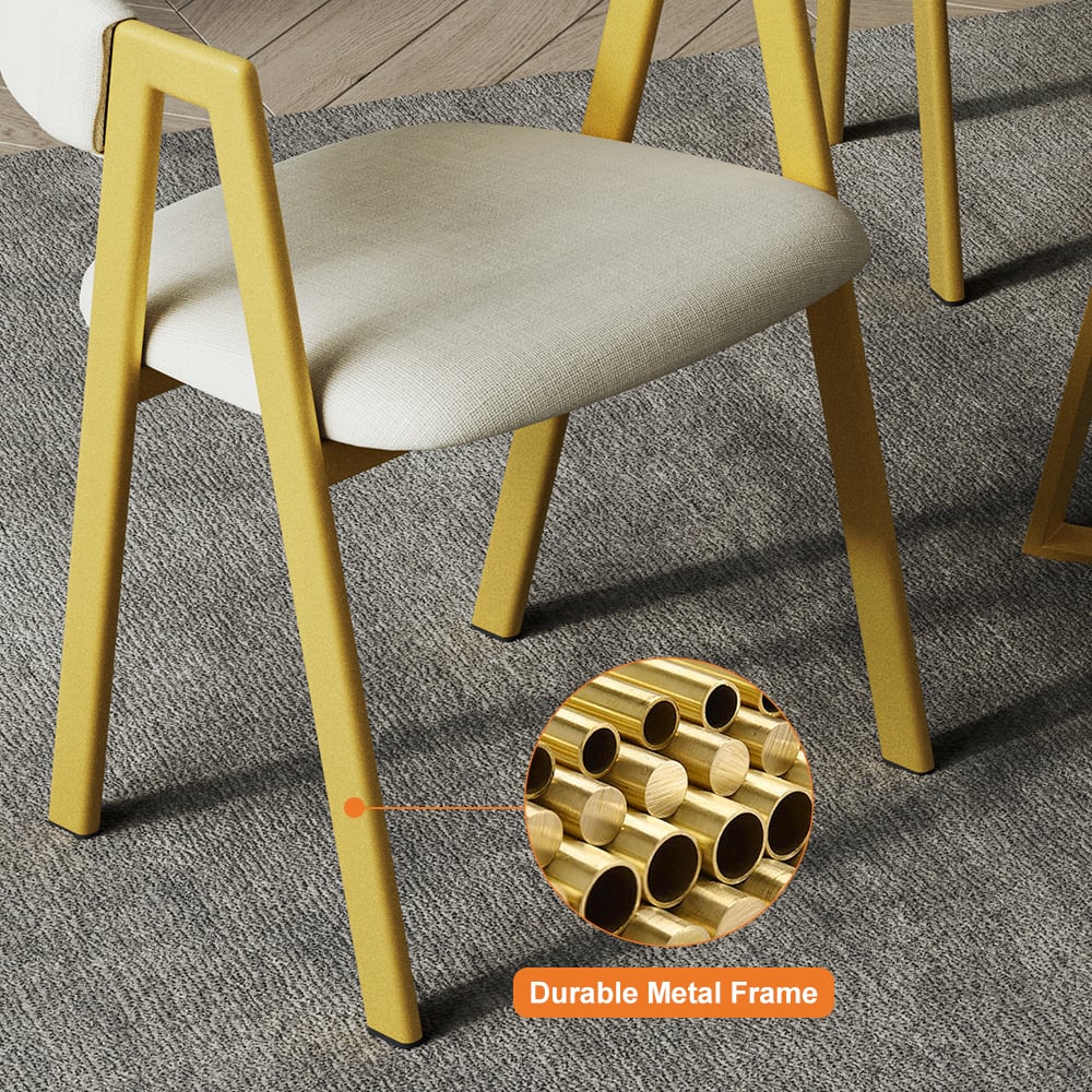 Beige Linen Upholstered Dining Chair Curved Back Chair Set of 2