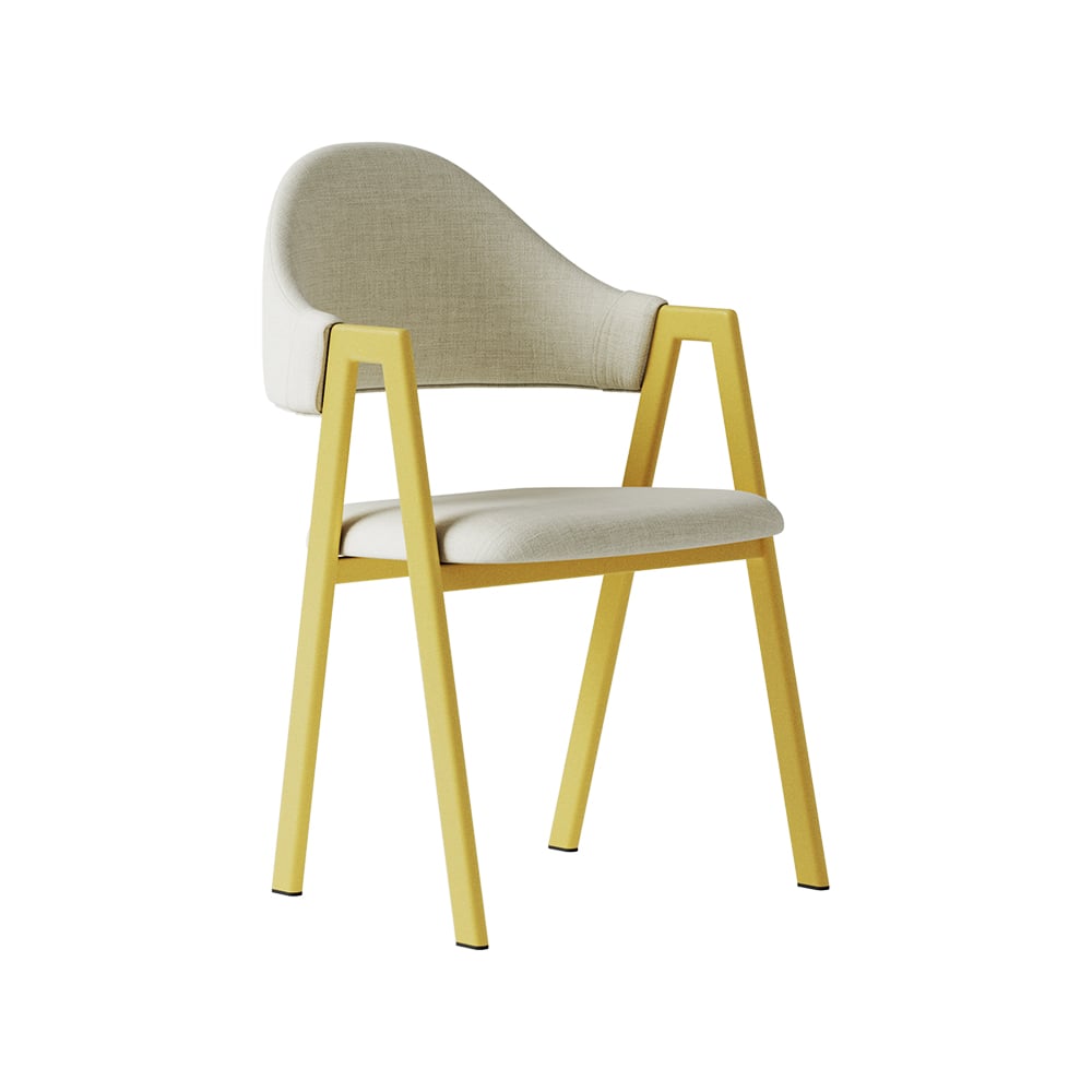 Beige Linen Upholstered Dining Chair Curved Back Chair Set of 2