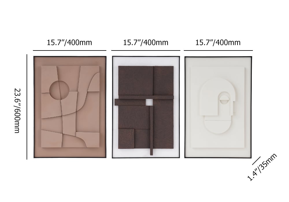 3 Pieces Japandi 3D Wall Art Painting Hanging Wall Decor Set with Black Rectangle Frame weights dimensions image