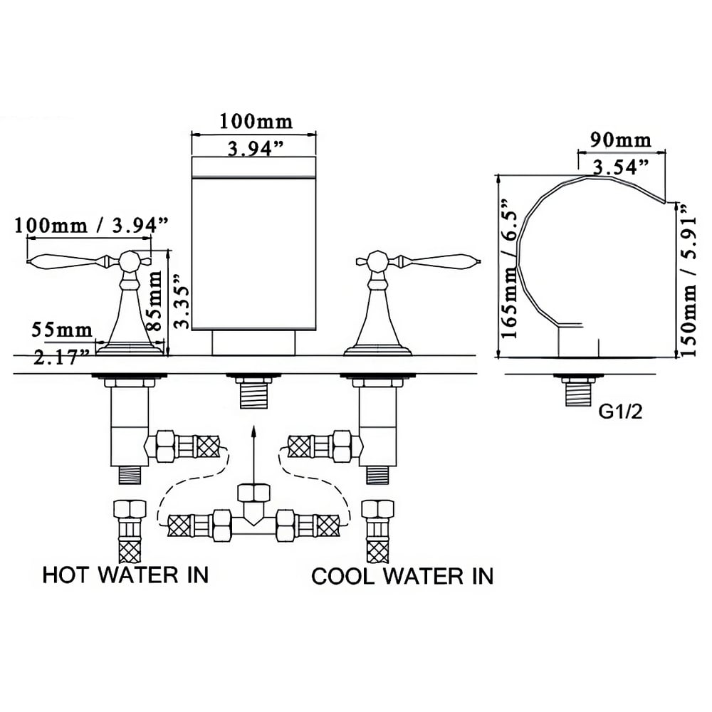 Waterfall Widespread 2-Handle Bathroom Sink Faucet in ORB Solid Brass weights dimensions image