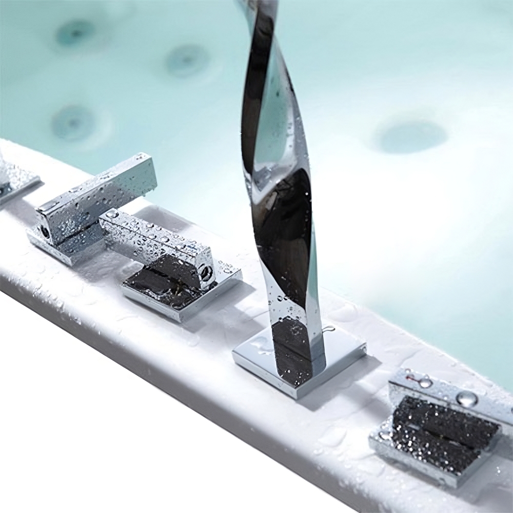 Deck Mounted Roman 3-Handle Bathtub Faucet with Handshower Solid Brass in Chrome window image