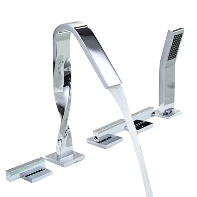 Deck Mounted Roman 3-Handle Bathtub Faucet with Handshower Solid Brass in Chrome window image