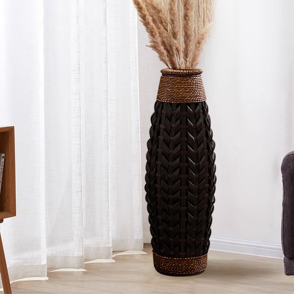 Abaodam Vaso Intrecciato In Bambù Per Composizioni Floreali, Contenitore Per Fiori Da Ufficio E Casa, Cesto Di Fiori Rustico Base Stabile, Decorazione Artigianale Fatta A Mano Per Balcone E Soggiorno